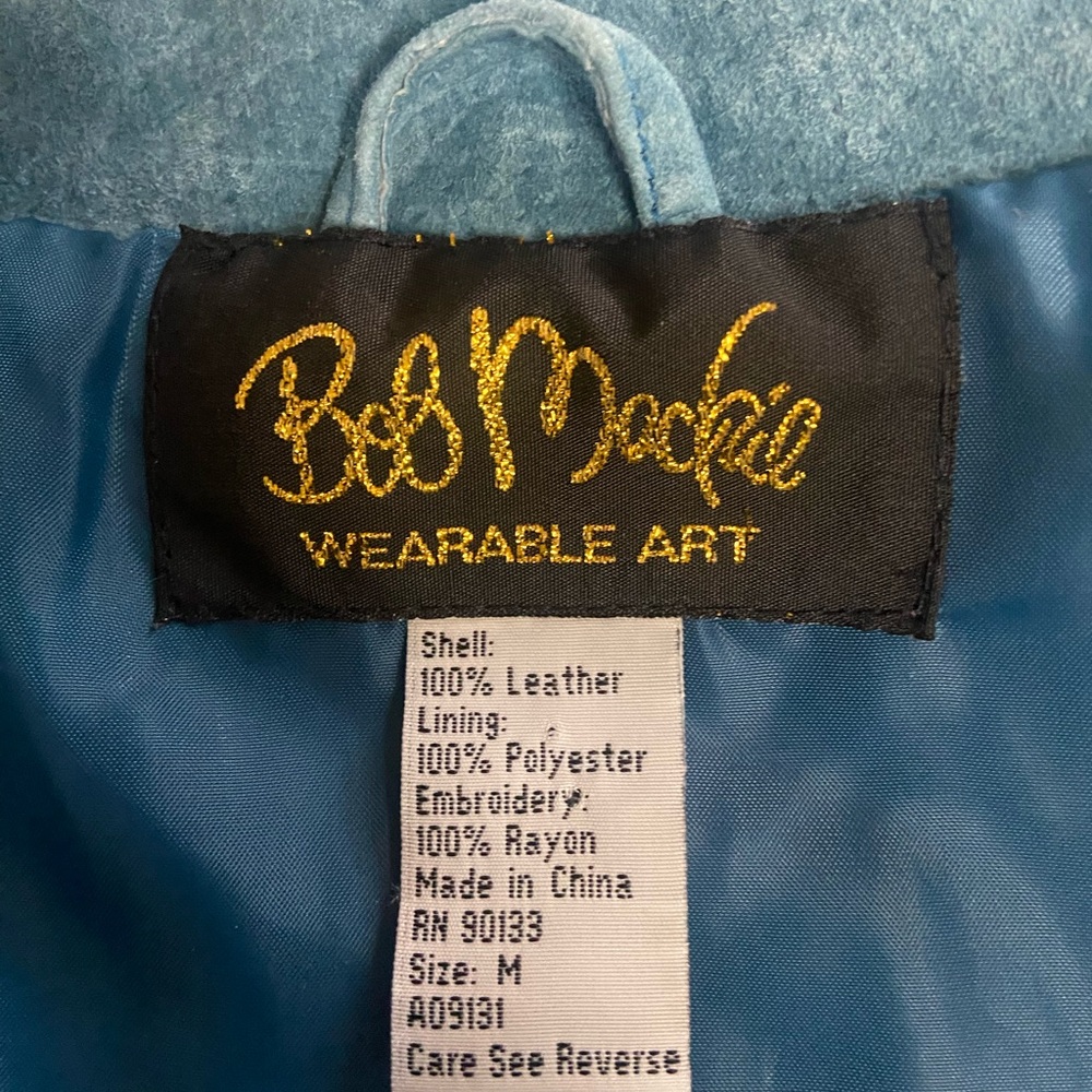 Bob Mackie Wearable Art Sz M Teal Suede Leather Women's Blazer - Picture 2 of 11
